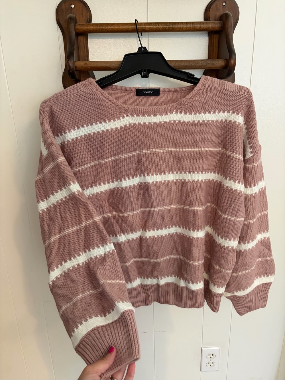 Dusty Rose Stripe Crewneck Sweater by Dock & Bay